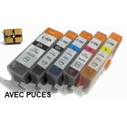 lot PGI525/CLI526 AVEC puces: 5 Cartouches compatibles pour Canon