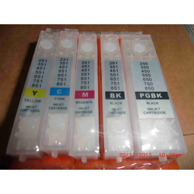 PGI580/CLI581XXL: 5 refillable cartridges with autoreset chips for Canon