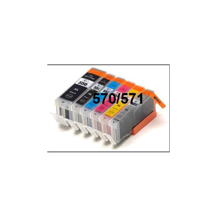 PGI 570/CLI 571XL: pack de 6 cartouches compatibles PLEINES