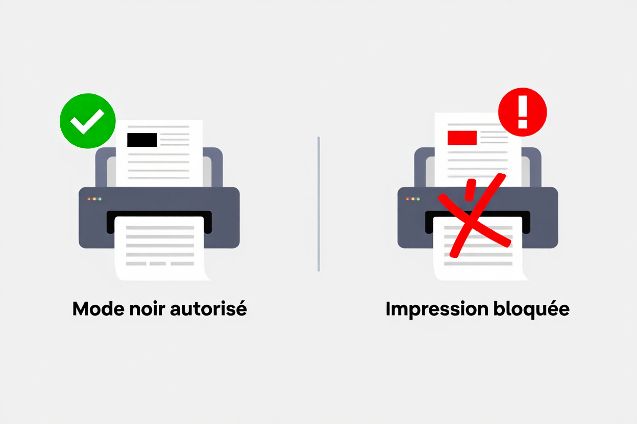 Impression en noir uniquement selon le modèle